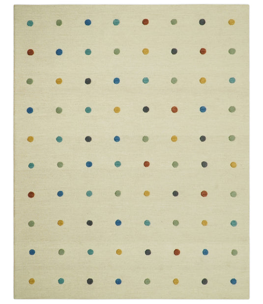 Modern Cream And Colorful Dots Hand Tufted 8x10 ft Bedroom, Living Room Rug Wool Area Rug