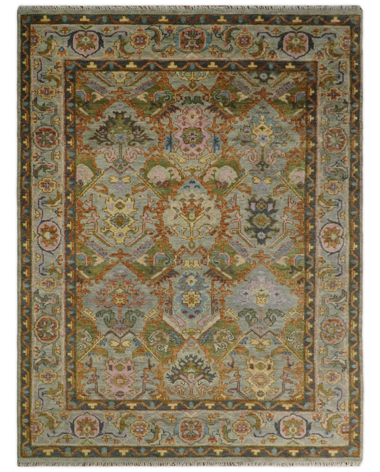 Traditional Antique Moss  Hand knotted Oushak Silver, Rust and Pink Wool Area Rug,4x6, 5x8, 6x9, 8x10, 9x12,10x14 and 12x15 Living Room Rug | CP616S