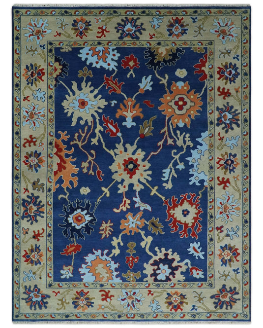 Premium Look Floral Blue and Beige Hand knotted Oriental Colorful Oushak wool Area Rug