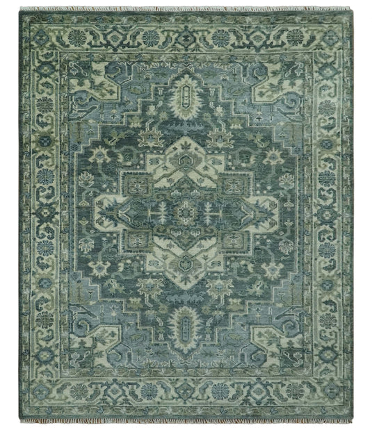Ivory And Gray Traditional Hand Knotted Wool Rug 8x10 ft Ideal for Living, Bedroom And Dining Rooms
