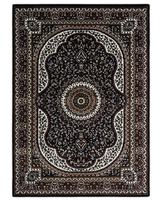 Traditional Antique Floral Brown, Ivory And Beige Hand Woven 5x7 ft Bedroom, Living Room Rug Wool Area Rug