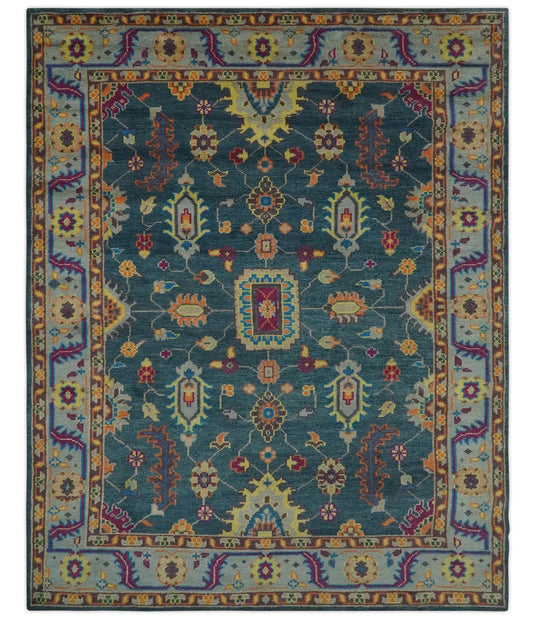 Traditional Oushak Multicolor Hand Knotted 8x10 ft wool Area Rug