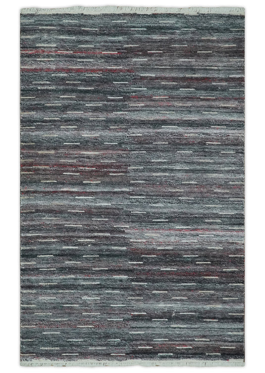 Modern Abstract Rust, Gray, Ivory And Charcoal Handwoven 5x8 ft Bedroom, Living Room Rug Pet Yarn Area Rug