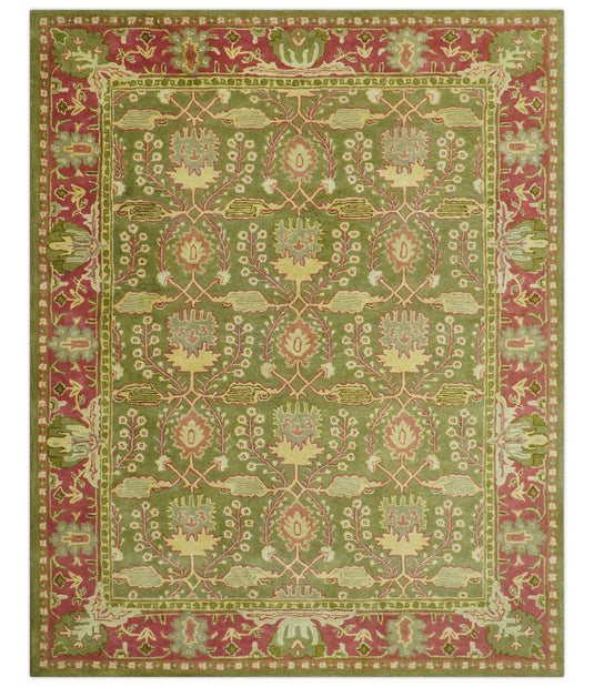Traditional Floral Green And Gold Hand Tufted 8x10 ft Bedroom, Living Room Rug Wool Area Rug