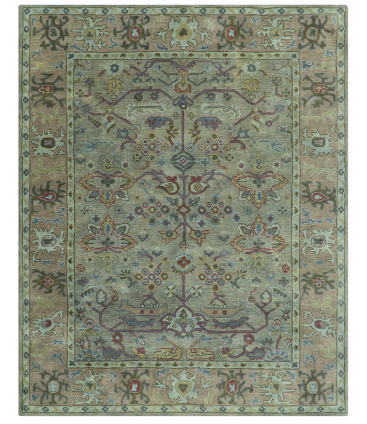 Custom Made Traditional Floral Green And Brown Hand Tufted Wool Area Rug