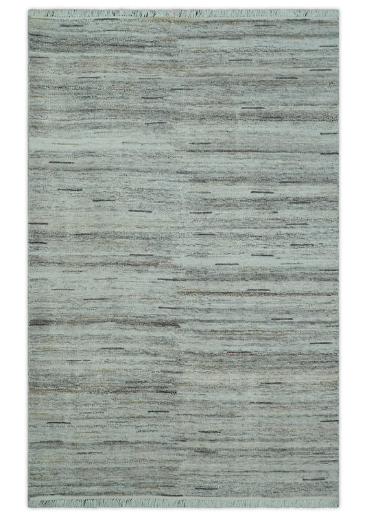 Abstract Ivory, Charcoal and Olive Handwoven 5x8 ft Bedroom, Living Room Rug Pet Yarn Area Rug