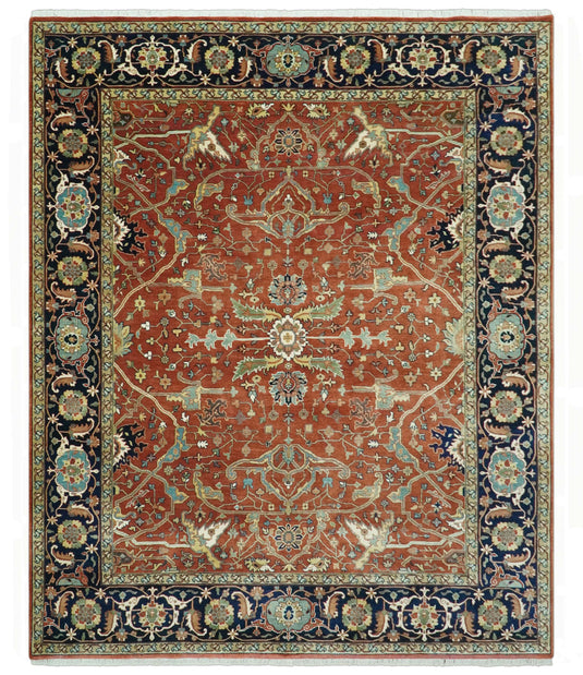 Hand Knotted Herati Rust, Green, Yellow, Blue And Black Wool Rug 8x10 ft Ideal for Living, Bedroom And Dining Rooms | CP2434810