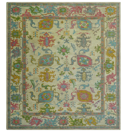 Beige And Colorful Traditional Oushak Hand Tufted 8x10 ft Bedroom, Living Room Rug Wool Area Rug