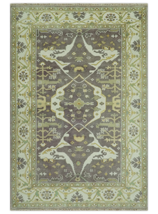 Hand Knotted Oriental Oushak Brown, Beige And Ivory Rug 6x9 ft Ideal for Living, Bedroom And Dining Rooms | CP36942