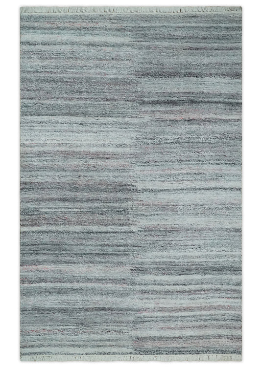Modern Abstract Gray, Silver And Charcoal Durrie 5x8 ft Bedroom, Living Room Rug Pet Yarn Area Rug