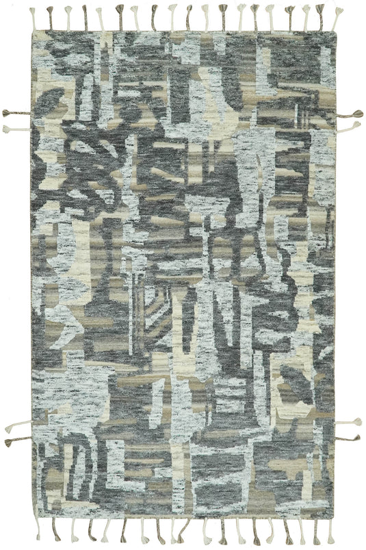 Modern Abstract Brown, Ivory, Beige and Charcoal Hand Knotted 5x8 ft Bedroom, Living Room Rug Wool Area Rug