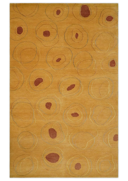 Contemporary geometrical Hand knotted Mustard and Rust 5x8 ft Bedroom, Living Room Rug Wool and Viscose Area Rug