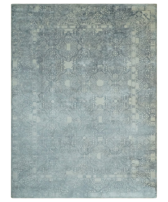 Traditional Gray And Ivory Handloom 5.5x8 ft Bedroom, Living Room Rug Wool And Viscose Area Rug