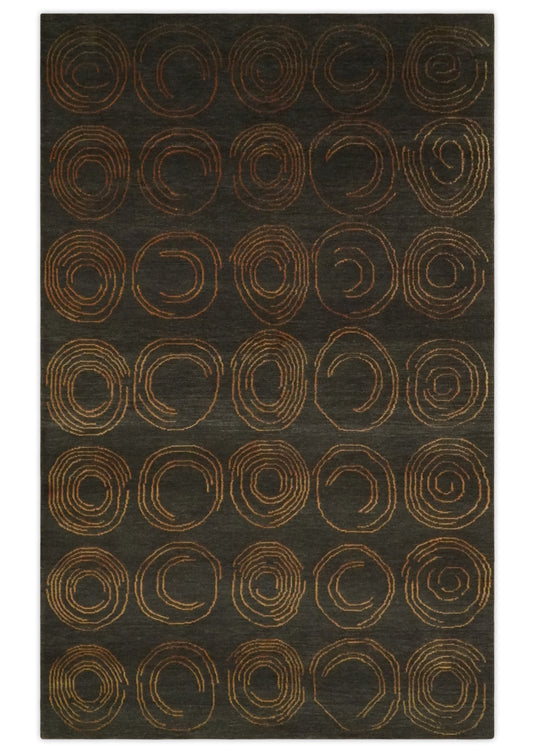Modern geometrical Hand knotted Charcoal and Brown 5x8 ft Bedroom, Living Room Rug Wool and Art silk Area Rug