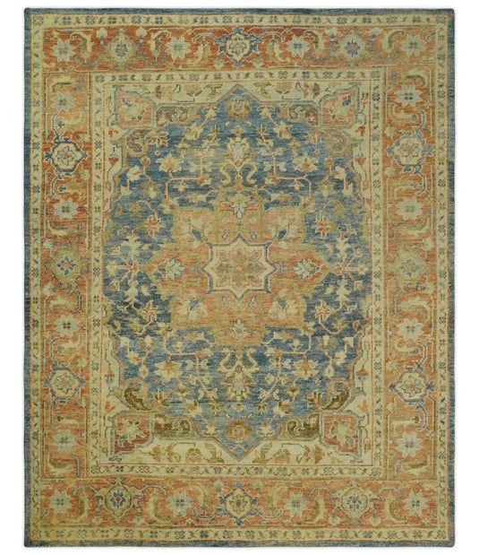 Traditional Vintage Hand Knotted Beige, Gray and Rust 8x10 ft Bedroom, Living Room Rug, Wool Area Rug