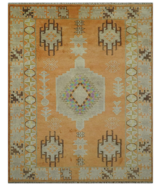 Southwestern Light Orange And Beige Hand knotted Wool Rug 8x10 ft Ideal for Living, Bedroom And Dining Rooms