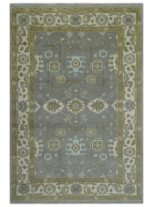 Hand Knotted Gray, Beige And Tan Traditional Rug 6x9 ft Ideal for Living, Bedroom And Dining Rooms | CP33172