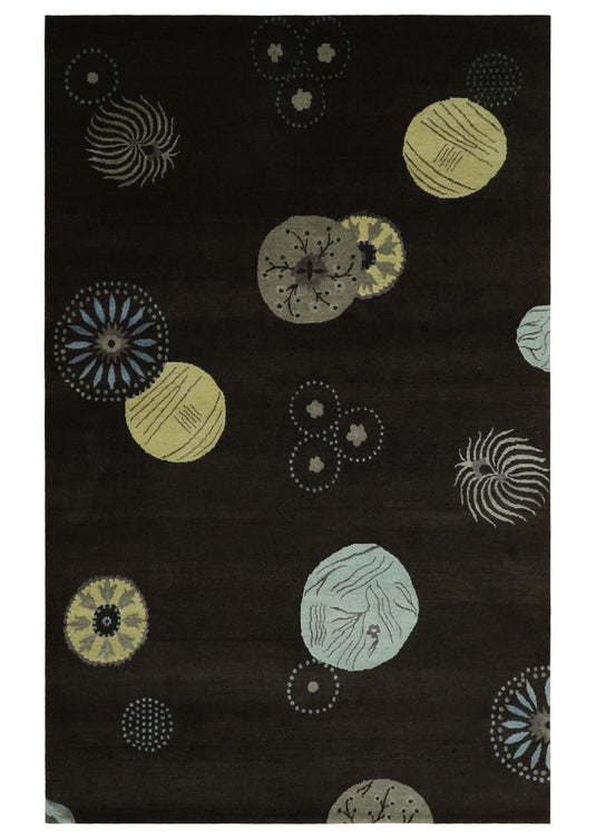 Modern Geometrical Pattern Handloom Dark Brown 5x8 ft Bedroom, Living Room Rug , Wool, Art Silk Area Rug AAOC1058