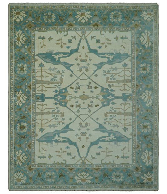 Traditional Oushak Traditional Oushak Ivory, Aqua, And Gray Hand Knotted Wool Rug 8x10 ft Ideal for Living, Bedroom And Dining Rooms