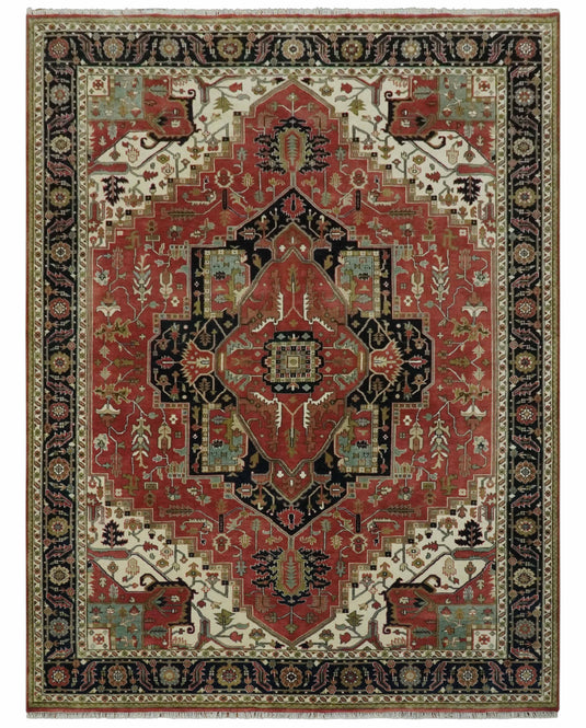 Hand Knotted Traditional Rust, Ivory And Black Wool Rug 9x12 ft Ideal for Living, Bedroom And Dining Rooms | CP1063912