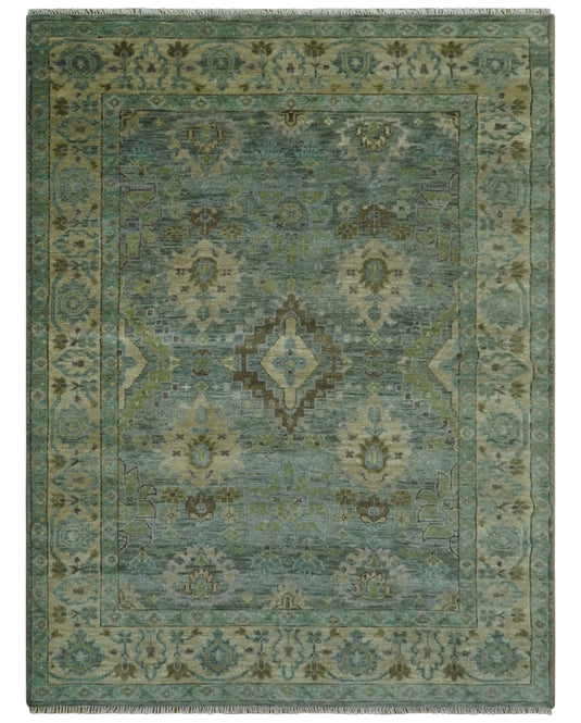 Hand Knotted Green And Blue Floral Wool Rug 9x12 ft Ideal for Living, Bedroom And Dining Rooms | CP2456912