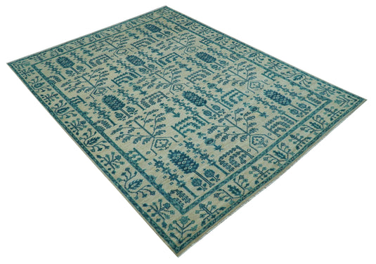 Traditional Tree of Life Teal And Ivory 9x12 ft Hand Knotted Wool Ideal for Living, Bedroom And Dining Rooms