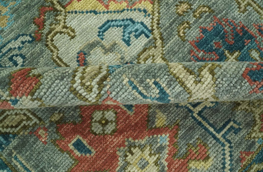 Hand Knotted Green, Gray, Teal And Rust Traditional Oushak Wool Rug 8x10 ft Ideal for Living, Bedroom And Dining Rooms