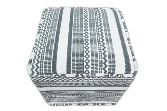 Available in USA Black and White Handmade Block Printed cotton Pouf Footstool, Seat, Foot Rest Living Room ,Bedroom | AA127