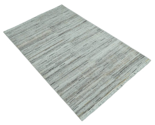 Abstract Ivory, Charcoal and Olive Handwoven 5x8 ft Bedroom, Living Room Rug Pet Yarn Area Rug