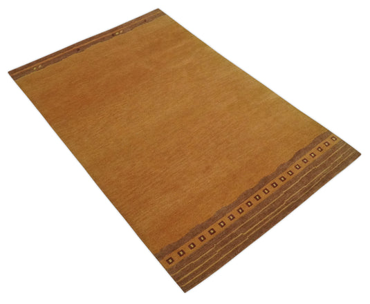 Modern Geometrical Pattern Hand Knotted Rust and Brown 4x6 ft Bedroom, Living Room Rug Wool Area Rug