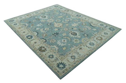 Silver, Gray And Ivory Traditional Floral Motifs Hand Tufted 8x10 ft Bedroom, Living Room Rug Wool Area Rug