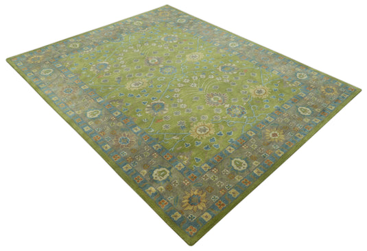 Custom Made Traditional Floral Green And Blue Hand Tufted Wool Area Rug