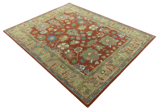 Custom Made Traditional Oushak Rust And Beige Hand Tufted Wool Area Rug