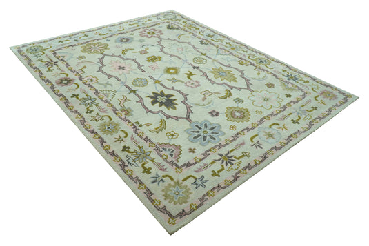 Custom Made Traditional Floral Oushak Cream, Olive And Peach Hand Tufted Wool Area Rug
