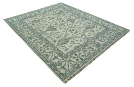 Ivory And Gray Oriental Oushak Hand Knotted Wool Rug 8x10 ft Ideal for Living, Bedroom And Dining Rooms