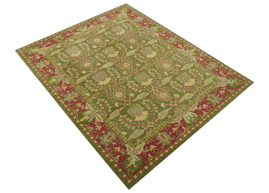 Traditional Floral Green And Gold Hand Tufted 8x10 ft Bedroom, Living Room Rug Wool Area Rug