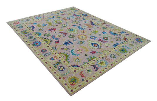 Light Pink, Blue And Ivory Traditional Oushak Hand Tufted 8x10 ft Bedroom, Living Room Rug Wool Area Rug