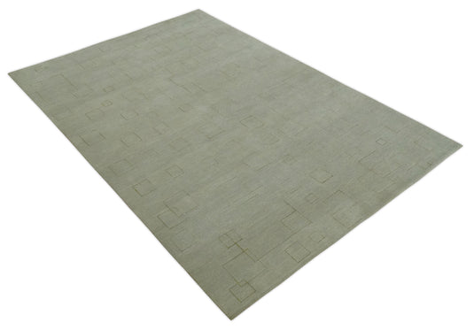 Modern Geometrical pattern Hand Knotted Olive and Gold 5x8 ft Bedroom, Living Room Rug Wool and Art Silk Area Rug