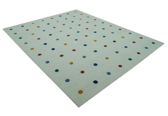 Custom Made Modern Dots White, Gray, Blue, Yellow And Rust Hand Tufted Bedroom, Living Room Rug Wool Area Rug