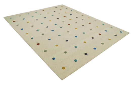 Custom Made Modern Cream And Colorful Dots Hand Tufted Bedroom, Living Room Rug Wool Area Rug