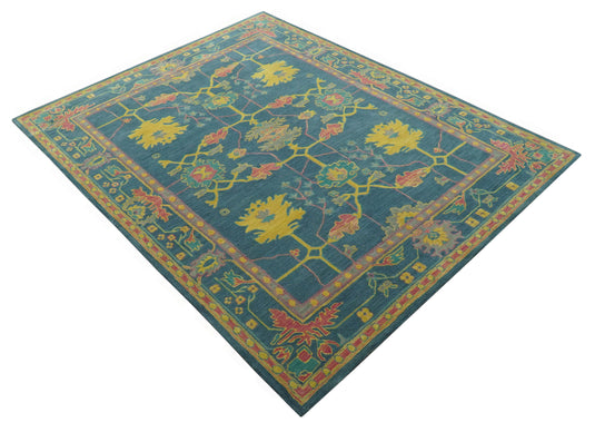 Custom Made Traditional Oushak Blue And Yellow Hand Tufted Wool Area Rug