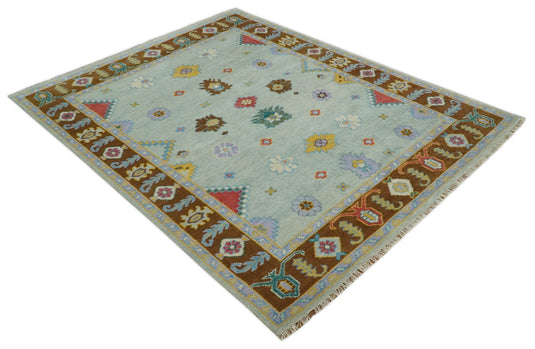 Traditional Floral Oushak Hand knotted Silver and Brown 8x10 ft Bedroom, Living Room Rug ,wool Area Rug