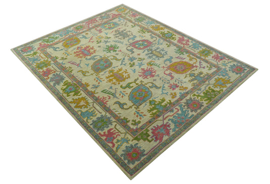 Beige And Colorful Traditional Oushak Hand Tufted 8x10 ft Bedroom, Living Room Rug Wool Area Rug