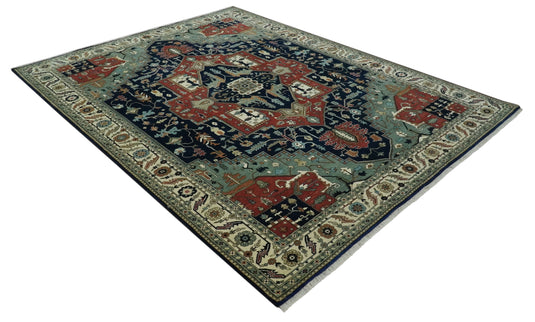 Black, Rust, And Green Traditional Serapi Hand Knotted Wool Rug 9x12 ft Ideal for Living, Bedroom And Dining Rooms | CP1811912B