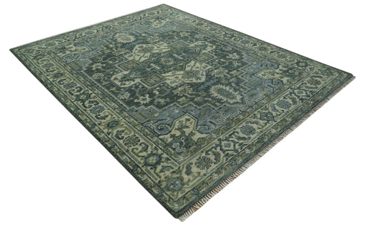 Ivory And Gray Traditional Hand Knotted Wool Rug 8x10 ft Ideal for Living, Bedroom And Dining Rooms