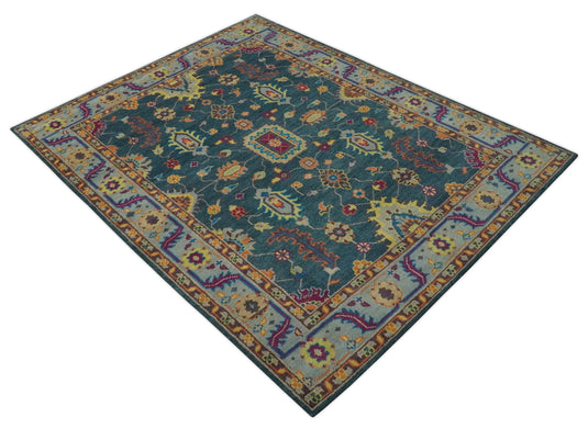 Traditional Oushak Multicolor Hand Knotted 8x10 ft wool Area Rug