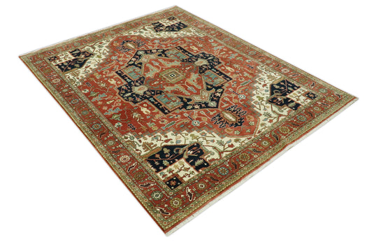 Hand Knotted Traditional Rust, Black And Ivory Wool Rug 8x10 ft Ideal for Living, Bedroom And Dining Rooms | CP2437810