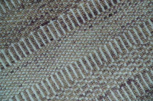 Modern Brown, Ivory And Warm Gray Geometrical Striped Hand knotted Wool Rug 2x3 ft Ideal for Living, Bedroom And Dining Rooms