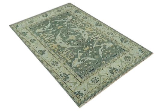 Hand Knotted Oriental Oushak Sage Green, Ivory And Beige Rug 6x9 ft Ideal for Living, Bedroom And Dining Rooms | CP38181
