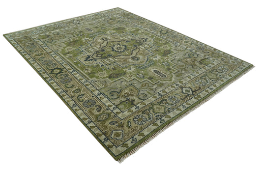 Custom Made Traditional Hand Knotted Green, Silver And Charcoal Wool Area Rug